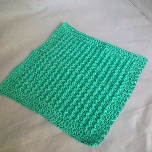 Handmade Knit Large Cotton Wash Spa Dish Cloths Brown Turquoise Set of 3 - Picture 5 of 6